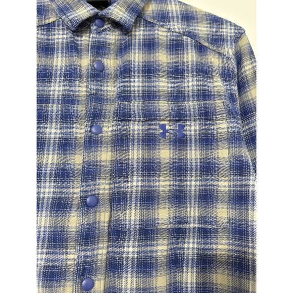 Under Armour Women’s Medium Flannel Snap Shirt Blue Plaid Outdoor Cabin Logo - Picture 4 of 15